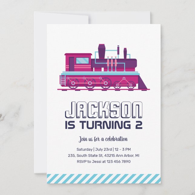 Colourful Vintage Train Kids Birthday Invitation (Front)