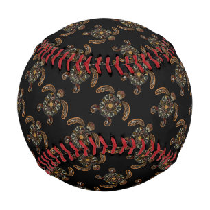 Colourful vintage turtle design baseball
