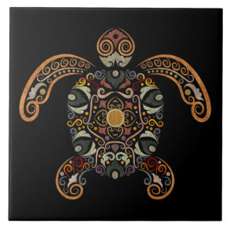 Colourful vintage turtle design ceramic tile