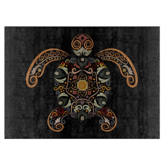 Colourful vintage turtle design cutting board (Front)