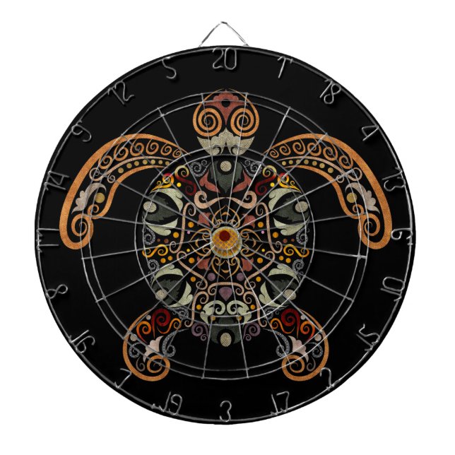 Colourful vintage turtle design dartboard (Front)