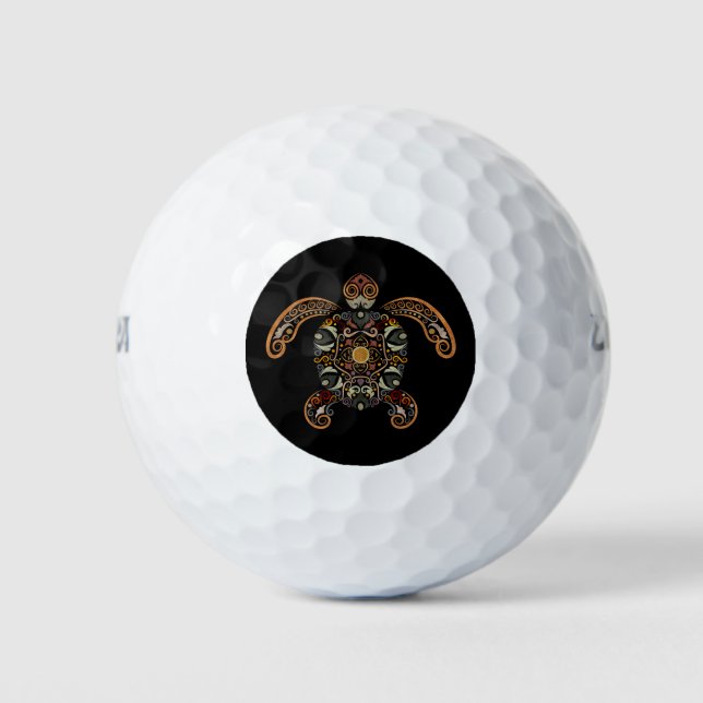 Colourful vintage turtle design golf balls (Front)