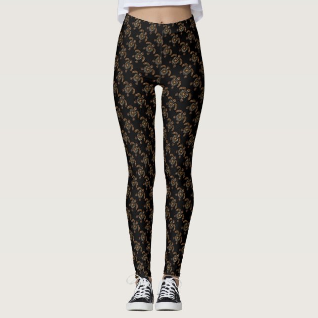 Colourful vintage turtle design leggings (Front)