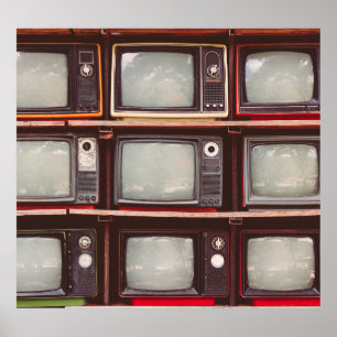 Colourful Vintage TVs, Coffee Shop. Poster