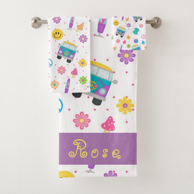 Colourful Vintage Van Sunny Custom Bath Towel Set (Insitu)