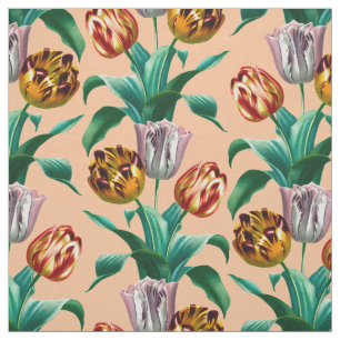 Colourful Vintage Watercolor Tulip Flowers Pattern Fabric