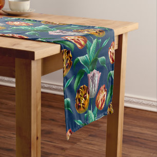 Colourful Vintage Watercolor Tulip Flowers Pattern Short Table Runner