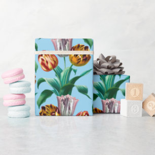 Colourful Vintage Watercolor Tulip Flowers Pattern Wrapping Paper