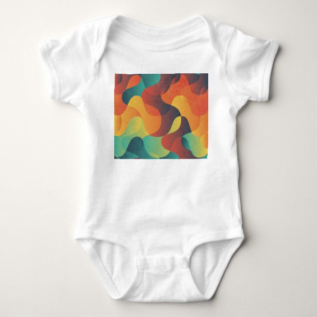 Colourful vintage wave abstract pattern baby bodysuit (Front)