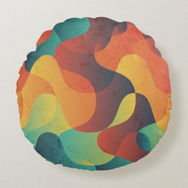Colourful vintage wave abstract pattern round cushion (Front)