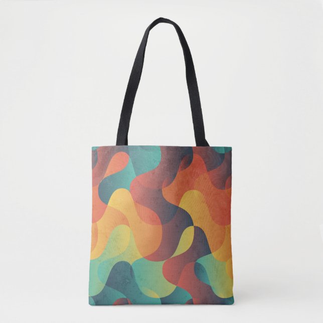 Colourful vintage wave abstract pattern tote bag (Front)