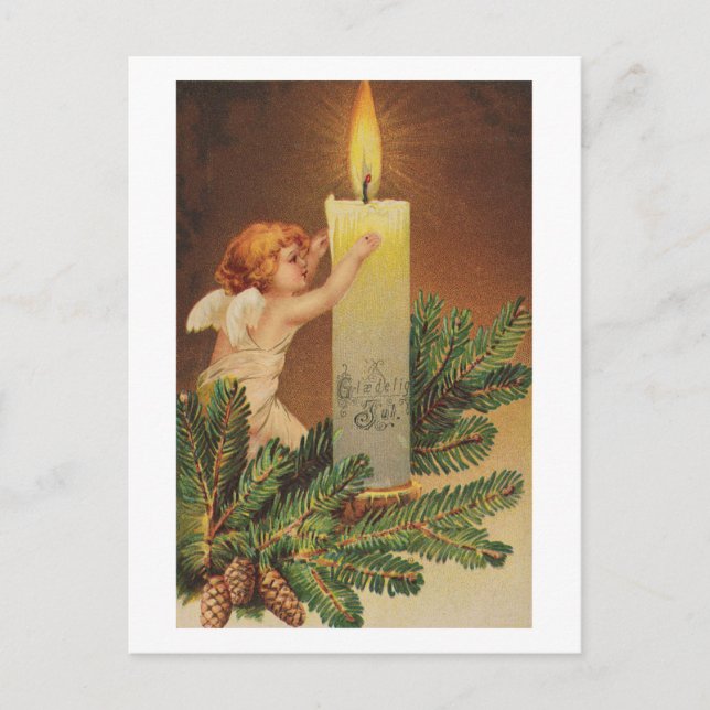 Colourful vintage white Christmas angel card (Front)