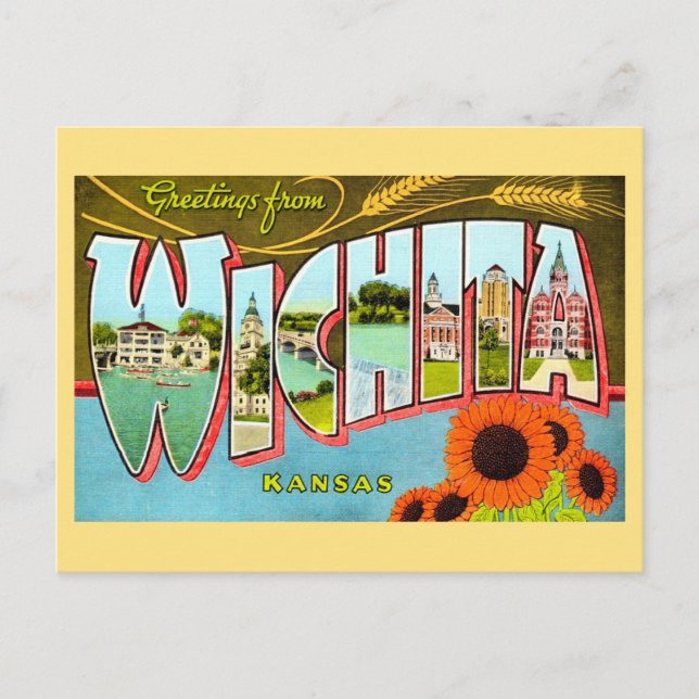 Colourful Vintage Wichita Kansas Postcard (Front)