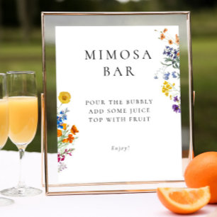 Colourful Vintage Wildflower Mimosa Bar Poster
