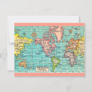 Colourful Vintage World Map Postcard