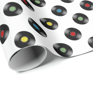 Colourful Vinyl Records Any Background Colour Wrapping Paper