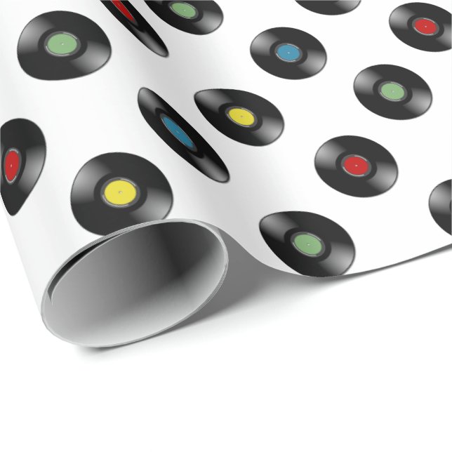 Colourful Vinyl Records | Any Background Colour Wrapping Paper (Roll Corner)