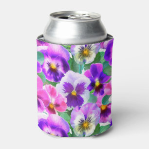 Colourful Violets Pansy Flower Pattern   Can Cooler