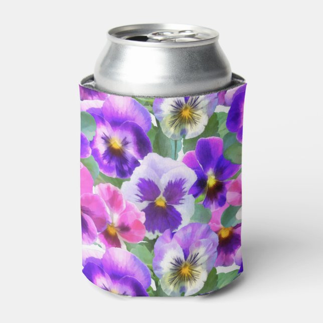 Colourful Violets Pansy Flower Pattern   Can Cooler (Can Front)