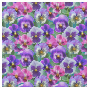 Colourful Violets Pansy Flower Pattern Fabric