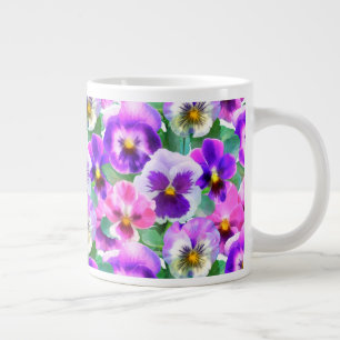Colourful Violets Pansy Flower Pattern Large Coffee Mug