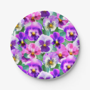 Colourful Violets Pansy Flower Pattern   Paper Plate