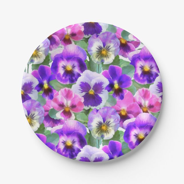 Colourful Violets Pansy Flower Pattern   Paper Plate (Front)