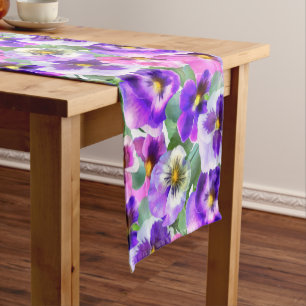 Colourful Violets Pansy Flower Pattern Short Table Runner