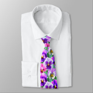 Colourful Violets Pansy Flower Pattern  Tie