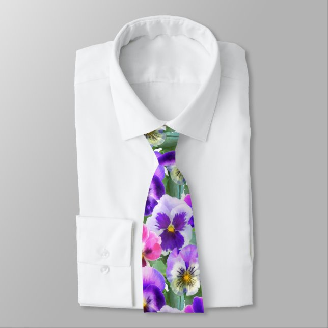 Colourful Violets Pansy Flower Pattern   Tie (Tied)