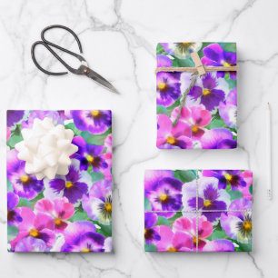 Colourful Violets Pansy Flower Pattern Wrapping Paper Sheet