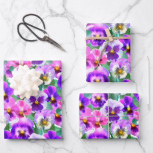 Colourful Violets Pansy Flower Pattern   Wrapping Paper Sheet