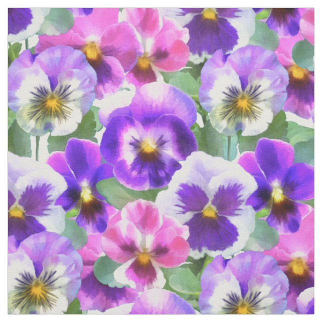Colourful Violets Pansy Flowers Pattern Fabric (Swatch)