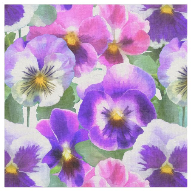 Colourful Violets Pansy Flowers Pattern Fabric (Close Up)