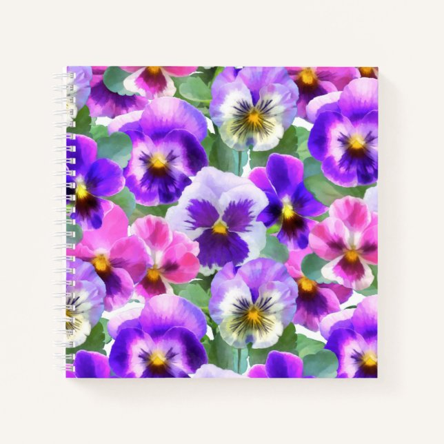 Colourful Violets Pansy Flowers Pattern Notebook (Front)