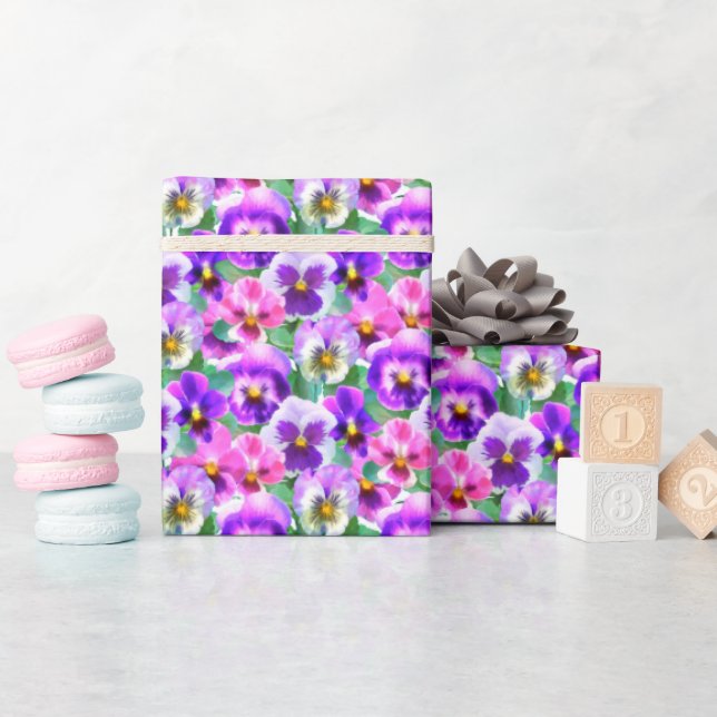 Colourful Violets Pansy Flowers Pattern Wrapping Paper (Baby Shower)