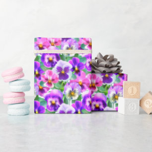 Colourful Violets Pansy Flowers Pattern  Wrapping Paper