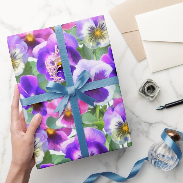 Colourful Violets Pansy Flowers Pattern   Wrapping Paper (Gifting)