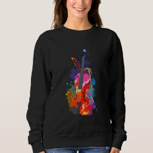 Colourful Violin and Bow Watercolor Music Art Sweatshirt