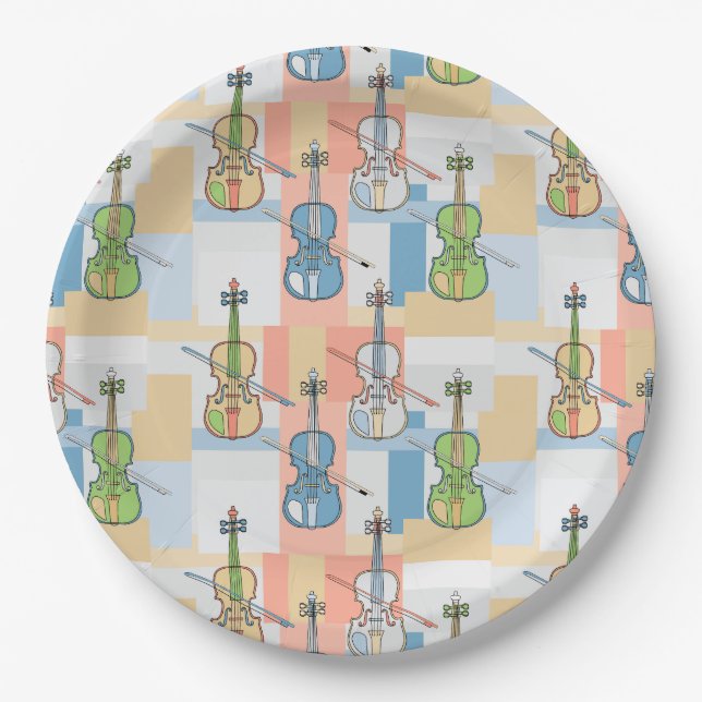 Colourful Violin Blocks Paper Plate (Front)