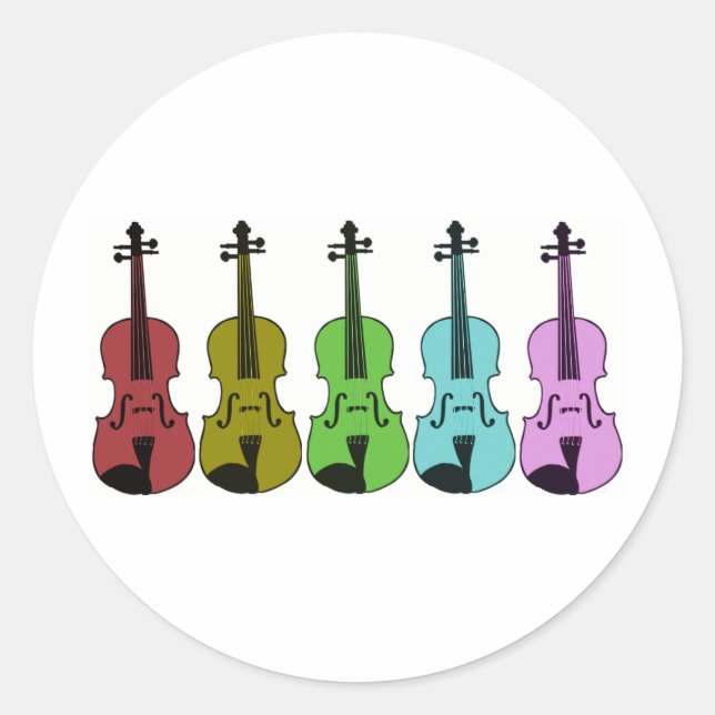 Colourful Violin Classic Round Sticker (Front)