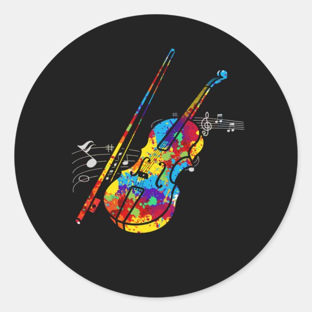 Colourful Violin Player String Instrument Musician Classic Round Sticker (Front)