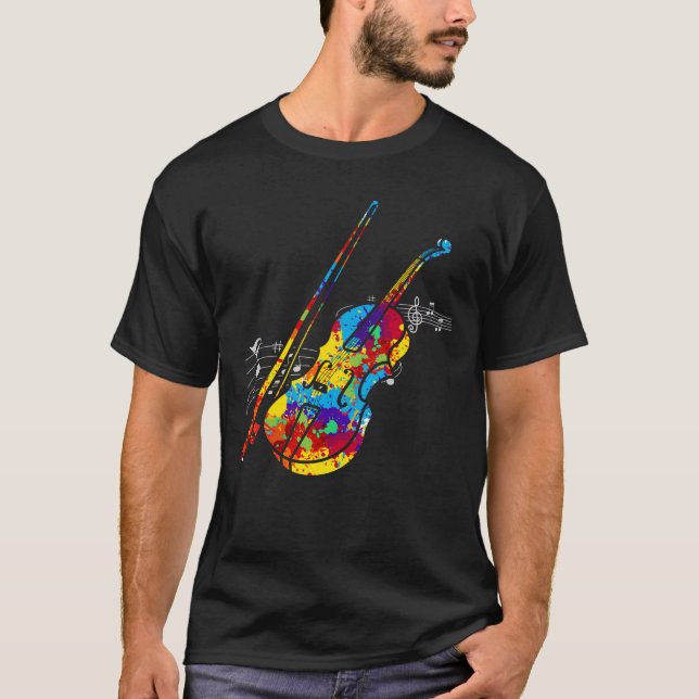 Colourful Violin Player String Instrument Musician T-Shirt (Front)