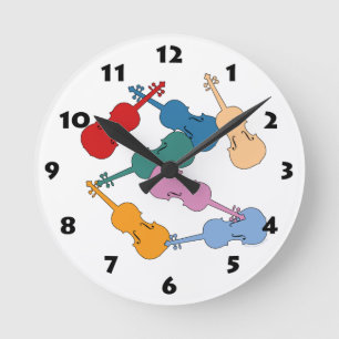 Colourful Violin Round Clock