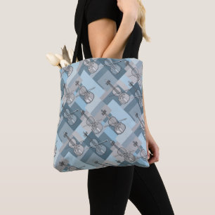 Colourful Violins Blue Grey Tote Bag