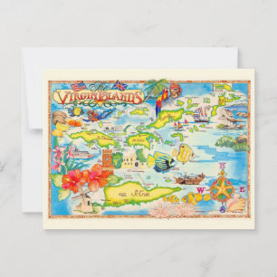 Colourful Virgin Islands Map Postcard