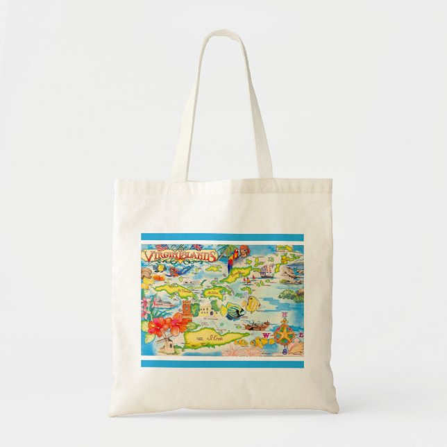 Colourful Virgin Islands Map Tote Bag (Front)