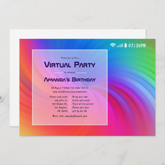 Colourful Virtual Birthday Party Invitation (Front/Back)