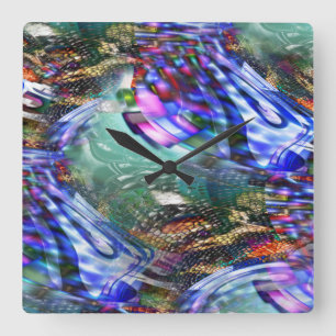 Colourful virtual image fluctuation over battleshi square wall clock