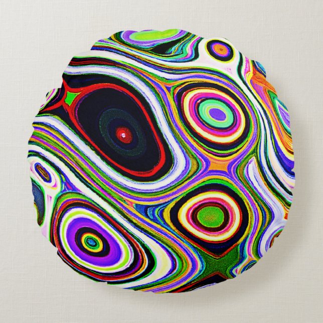 Colourful Vivid Abstraction Pattern Round Cushion (Front)